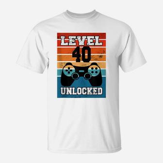 Level 40 Unlocked 40 Years Old Retro 80S 40Th Birthday Gamer T-Shirt | Crazezy