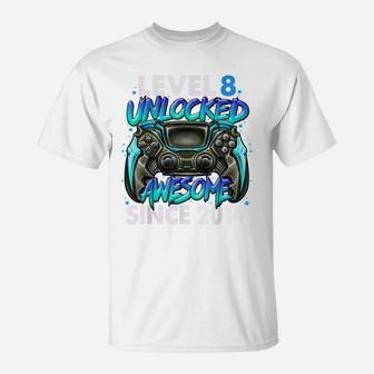 Level 8 Unlocked Awesome Since 2014 8Th Birthday Gaming T-Shirt | Crazezy AU