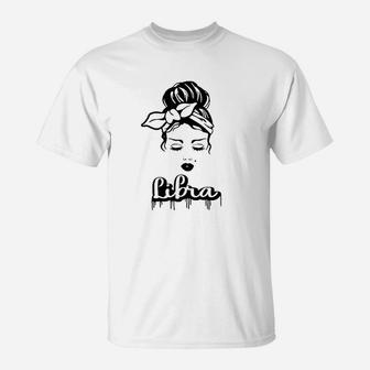 Libra Zodiac Sign Messy Bun Retro Vintage Birthday T-Shirt | Crazezy CA