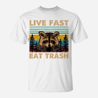 Live Fast Eat Trash Funny Raccoon Camping Vintage Retro Sweatshirt T-Shirt | Crazezy DE