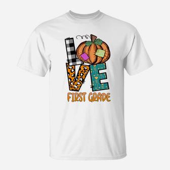 Love First Grade Teacher Thanksgiving Pumpkin Costume T-Shirt | Crazezy UK