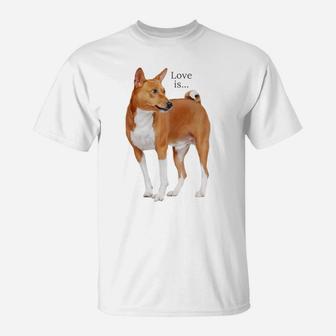 Love Is Basenji Shirt Dog Mom Dad Puppy Cute Pet Valentines T-Shirt | Crazezy CA