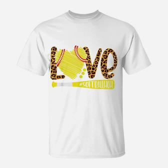 Love Softball Mom Leopard Print Baseball Lover Mother's Day T-Shirt | Crazezy