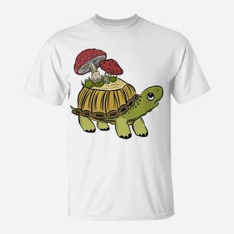 Lovely Turtle Nature Lover Mushroom Flower Cottagecore Gift T-Shirt | Crazezy