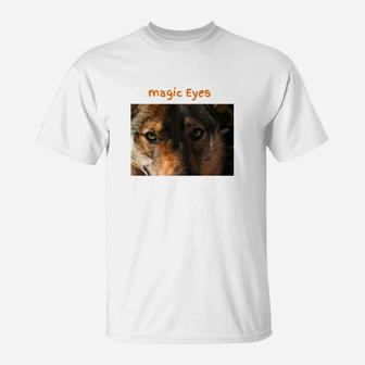Magische Wolf Augen Design T-Shirt in Weiß, Tiermotiv Mode - Seseable