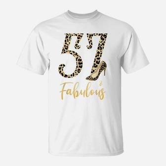 Mb 57Th Birthday 57 And Fabulous Leopard Print High Heels T-Shirt | Crazezy