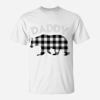 Mens Black And White Buffalo Plaid Daddy Bear Christmas Pajama T-Shirt | Crazezy