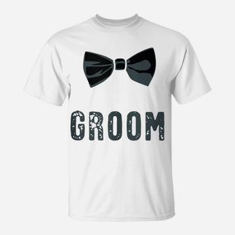Mens Bow Tie Groom Bachelor Party T-Shirt | Crazezy
