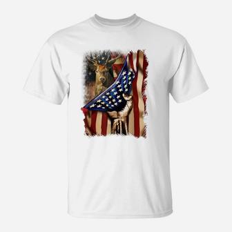 Mens Deer Hunting Father's Day American Flag Hunters 4Th Of July T-Shirt | Crazezy DE