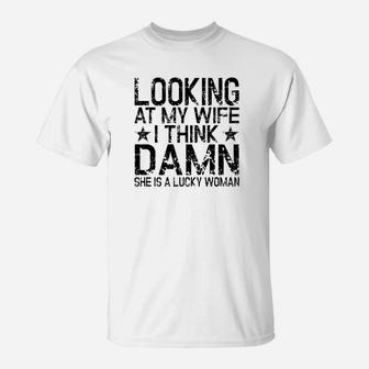 Mens Funny Mens Lucky Woman Gif For Husbands T-Shirt - Thegiftio UK