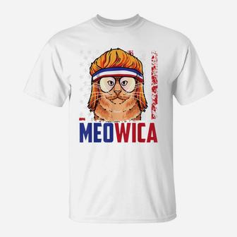Meowica Cat Mullet American Flag Patriotic 4Th Of July T-Shirt | Crazezy AU