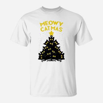Meowy Catmas Black Cats Tree Funny Cat Owner Christmas Gift Sweatshirt T-Shirt | Crazezy