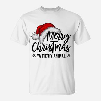 Merry Christmas Animal Filthy Ya Funny Santa Hat T-Shirt | Crazezy