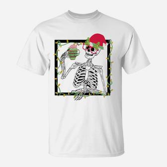 Merry Christmas Funny Santa Hat Christmas Drink Skeleton Sweatshirt T-Shirt | Crazezy DE
