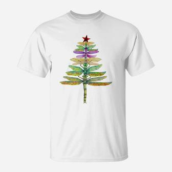 Merry Christmas Insect Lover Xmas Dragonfly Christmas Tree T-Shirt | Crazezy UK