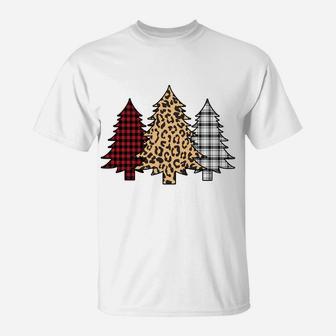 Merry Christmas Trees Leopard Buffalo Plaid Animal Print T-Shirt | Crazezy DE