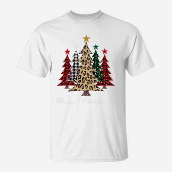 Merry Christmas Trees With Buffalo Plaid & Leopard Design T-Shirt | Crazezy