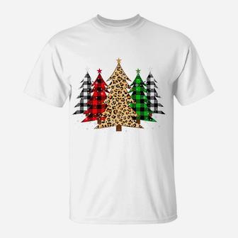 Merry Christmas Trees With Leopard & Plaid Print T-Shirt | Crazezy DE