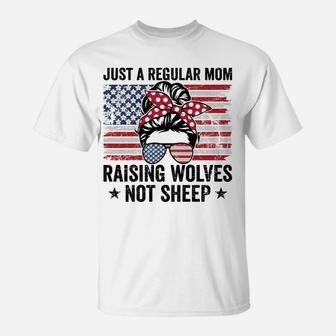 Messy Bun Just A Regular Mom Raising Wolves Not Sheep Women T-Shirt | Crazezy