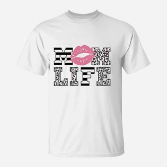 Mom Life Women Leopard Lips T-Shirt | Crazezy UK