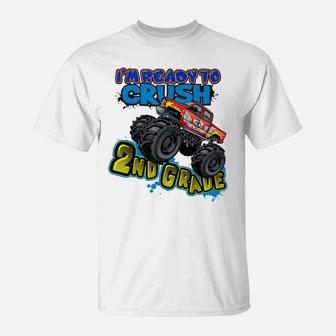 Monster Truck Ready To Crush 2Nd Grade Boys Back To School T-Shirt | Crazezy DE