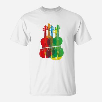 Multicolored Violins Birthday Gift For Musicians T-Shirt | Crazezy