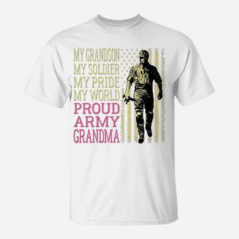 My Grandson My Soldier Hero Military Proud Army Grandma Gift T-Shirt | Crazezy