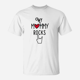 My Mommy Rocks T-Shirt für Kinder, Herz & Rockhand-Design - Seseable