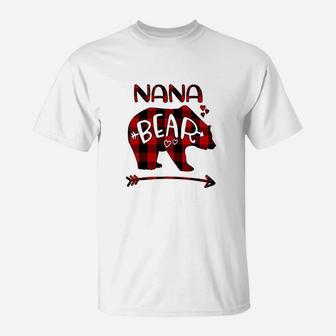 Nana Bear Red N Black Buffalo Plaid Bear Heart T-Shirt | Crazezy UK
