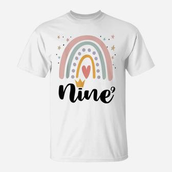 Nine Year Birthday Rainbow Party Family 9 Year Old T-Shirt | Crazezy UK