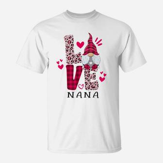 Nn Love Leopard Plaid Gnome Nana Valentines Day Costume T-Shirt | Crazezy UK