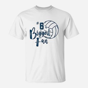 Number 6 Biggest Fan Volleyball Mom Dad Sister Brother T-Shirt | Crazezy UK