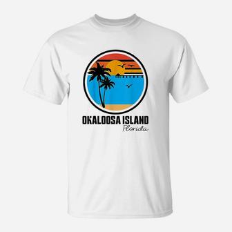 Okaloosa Island Florida Sunset Ocean Palm Tree Fishing Pier T-Shirt | Crazezy