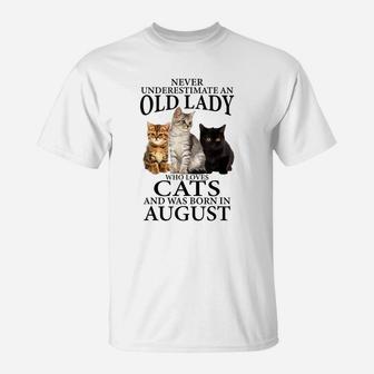 Old Lady Who Loves Cat And Was Born In August Funny Gift T-Shirt | Crazezy AU