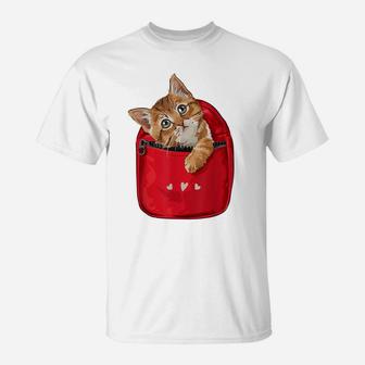 Orange Cat In Pocket Bag, Cute Kitten T-Shirt | Crazezy
