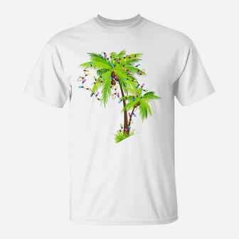 Palm Tree Beach Funny Tropical Xmas Gift Christmas Lights T-Shirt | Crazezy