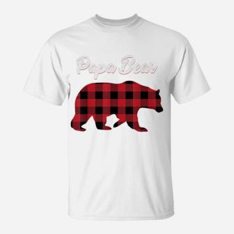 Papa Bear Christmas Pajama Red Plaid Buffalo Family Gift T-Shirt | Crazezy CA