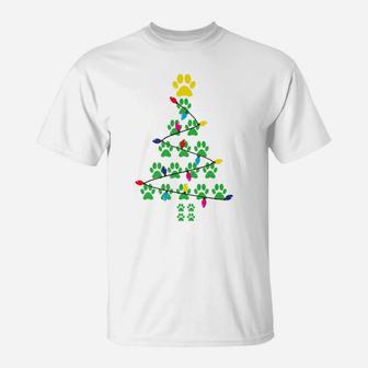 Paws Print Christmas Tree Dog Cat T-Shirt | Crazezy