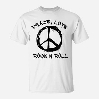 Peace Love And Rock And Roll Saying Rocker Motif T-Shirt | Crazezy DE