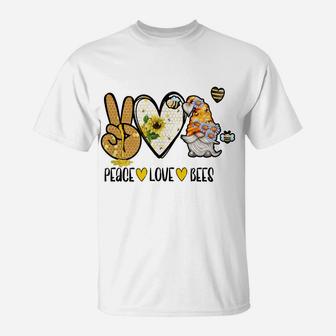 Peace Love Bees Gnome Sunflower Honey Graphic Tees T-Shirt | Crazezy DE