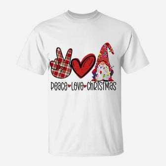 Peace Love Christmas Cute Xmas Gnome Plaids Family Pajama T-Shirt | Crazezy UK