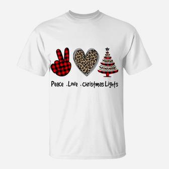 Peace Love Christmas Tree Leopard Buffalo Plaid Red Xmas Sweatshirt T-Shirt | Crazezy UK