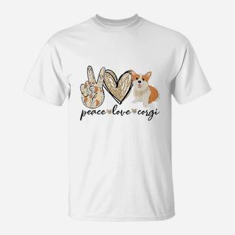 Peace Love Corgi Funny Dog Mom Mother Day Gift Corgi Lover T-Shirt | Crazezy UK
