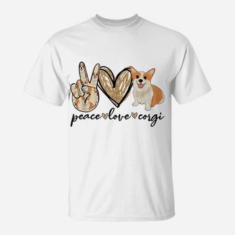Peace Love Corgi Funny Dog Mom Mother's Day Gift Corgi Lover T-Shirt | Crazezy