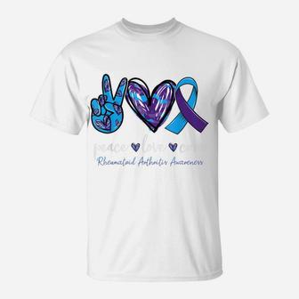 Peace Love Cure Rheumatoid Arthritis Awareness Month T-Shirt | Crazezy