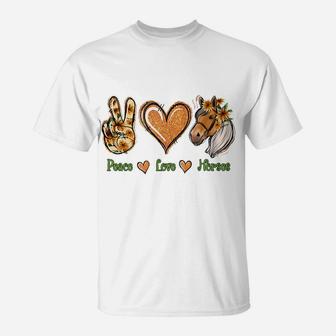 Peace Love Horse Floral Horse Riding Horse Lover Gift T-Shirt | Crazezy