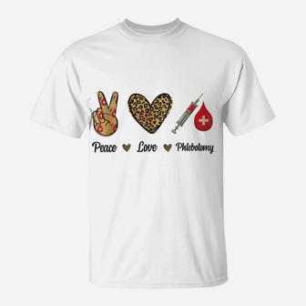 Peace Love Phlebotomy Vein Phlebotomist Leopard Men Women T-Shirt | Crazezy