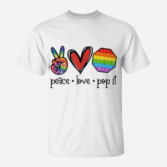 Peace Love Pop It Love Fidget Toys Graphic Heart Rainbow T-Shirt | Crazezy