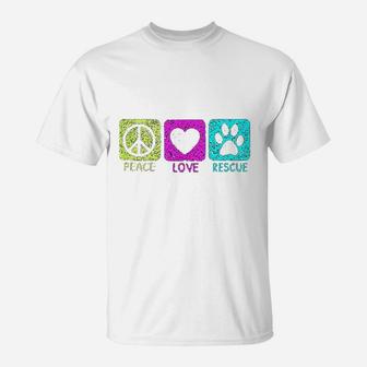 Peace Love Rescue Dogs Retro Distressed Graphic Design T-Shirt | Crazezy UK