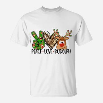 Peace Love Rudolph Reindeer Christmas Xmas Kids Girls T-Shirt | Crazezy